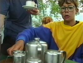 Lukas pours the tea at the Applecross camp site restaurant